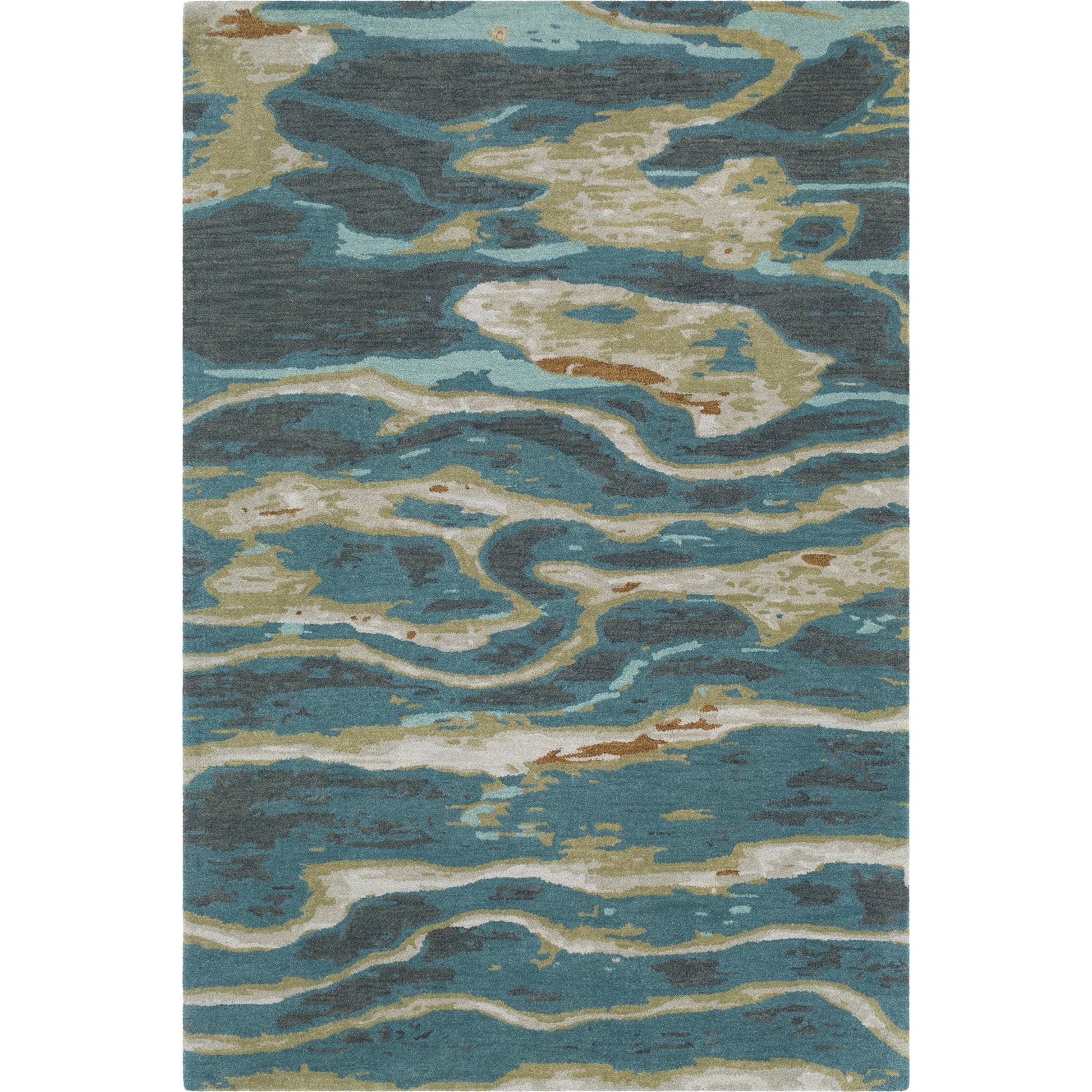 Artist Studio Rug - 20974 by Surya in dark blue, seafoam, brown, tan, blue, navy. Made from 100% new zealand wool in a unique style.