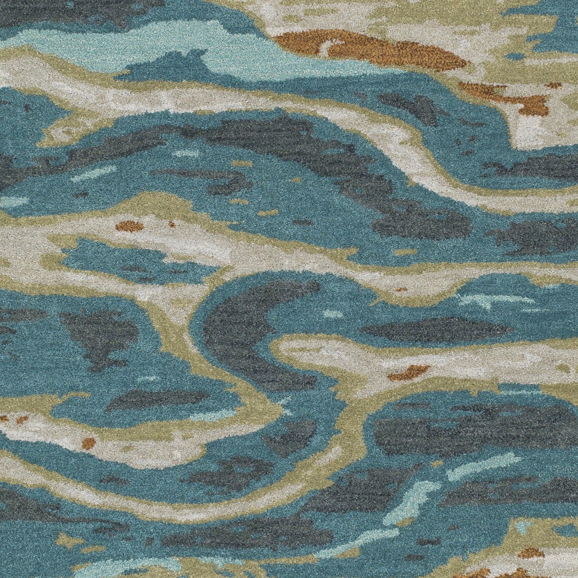 Artist Studio Rug - 20974 by Surya in dark blue, seafoam, brown, tan, blue, navy. Made from 100% new zealand wool in a unique style.