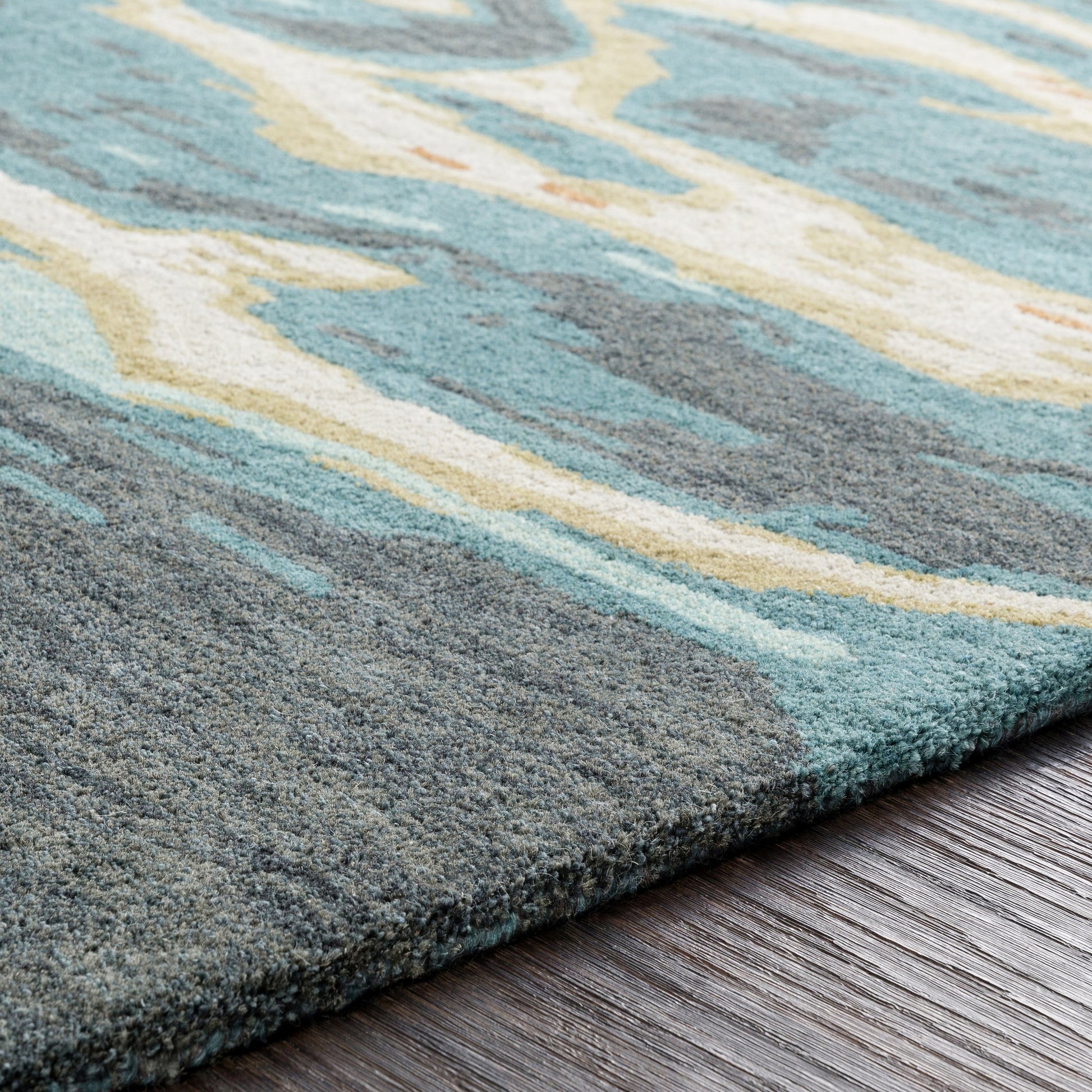 Artist Studio Rug - 20974 by Surya in dark blue, seafoam, brown, tan, blue, navy. Made from 100% new zealand wool in a unique style.