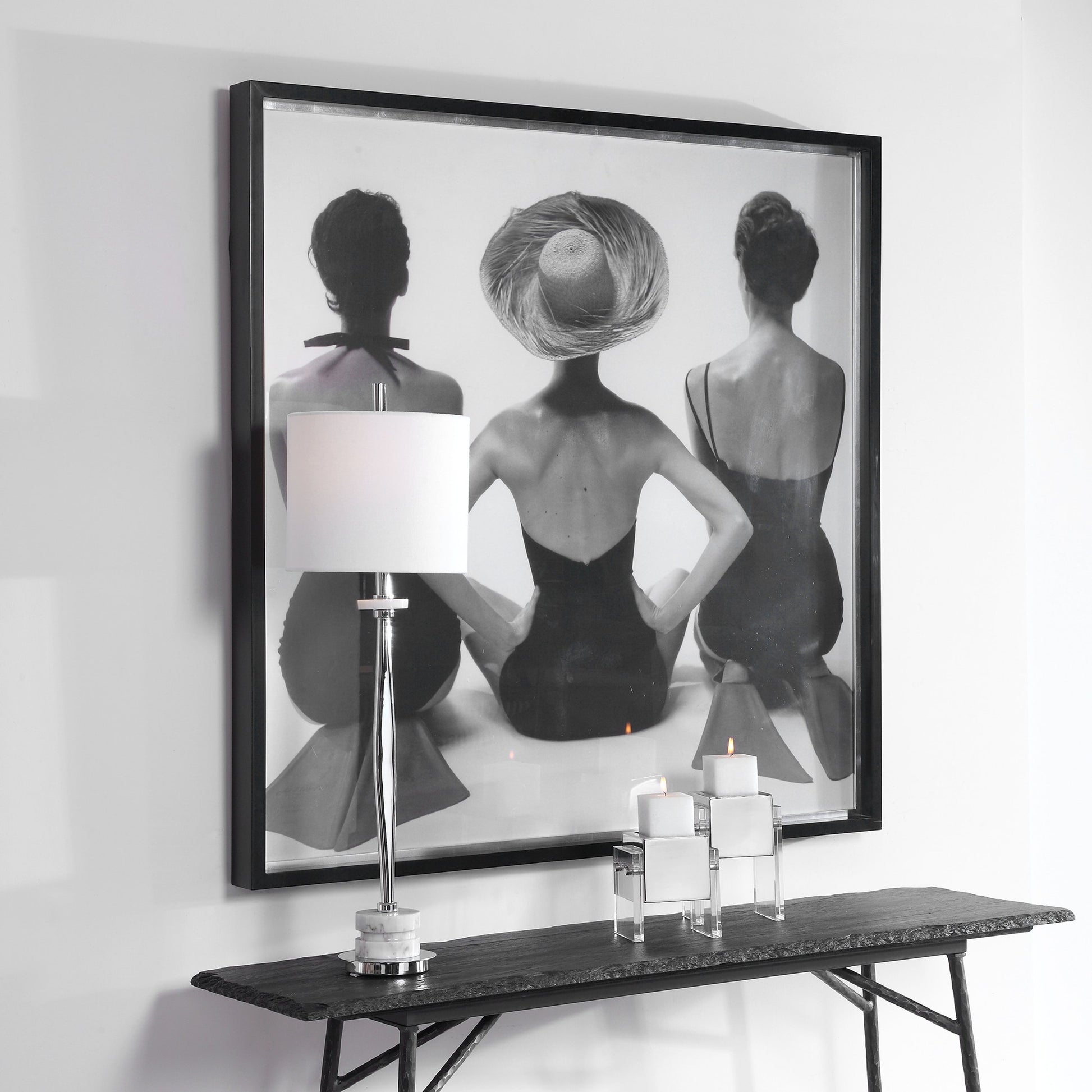 Ladies' Swimwear, 1959 Fashion Print by Uttermost in multi. Made from pine, glass, mdf, paper in a coastal style.