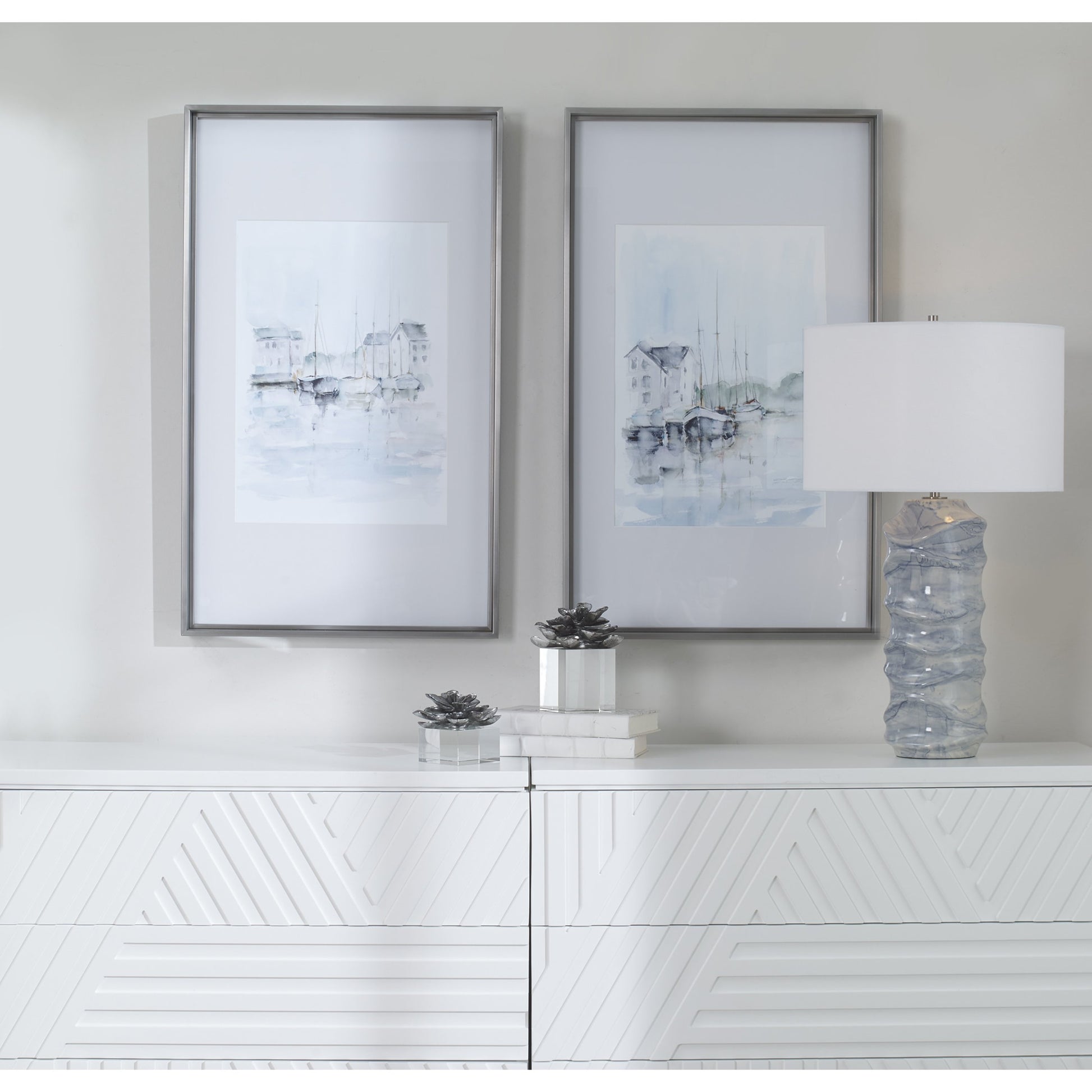 New England Port by Uttermost in multi. Made from stainless steel, mdf, glass, paper in a transitional style.