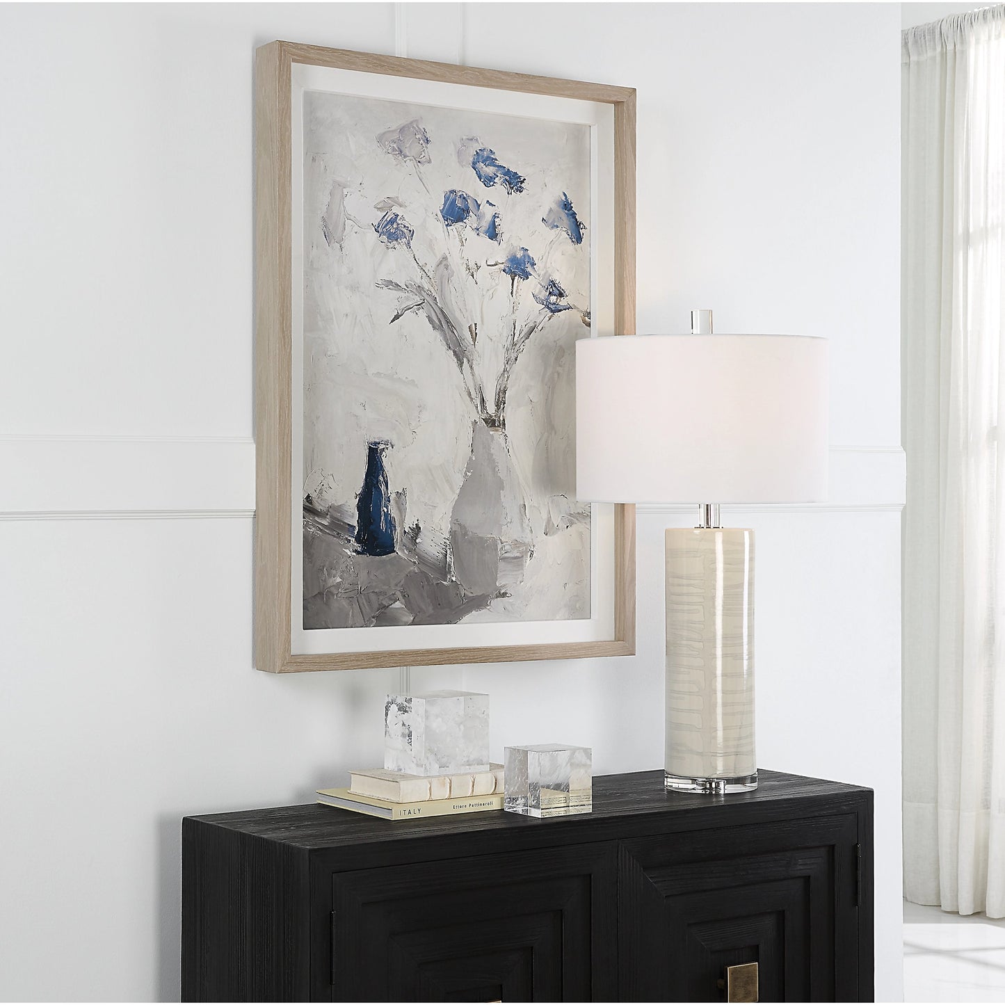 002 SI-2108124 | Lifestyle | Flowers in Vase Framed Print by Uttermost in multi. Made from pine, mdf, linen, paper, veneer in a modern style.
