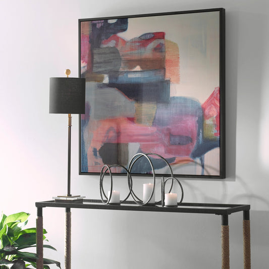 Geranium and Ginger Framed Canvas by Uttermost in multi and black. Made from solid wood, canvas, lacquer paint in a modern style.