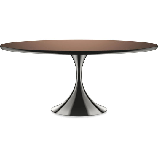 Semper 72 Oval Dining Table by Caracole in deep bronze. Made from metal, glass in a unique style.