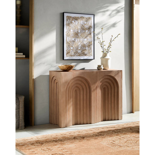 Arwyn Console Table by Surya in brown brushed hemlock. Made from hemlock in a unique style.