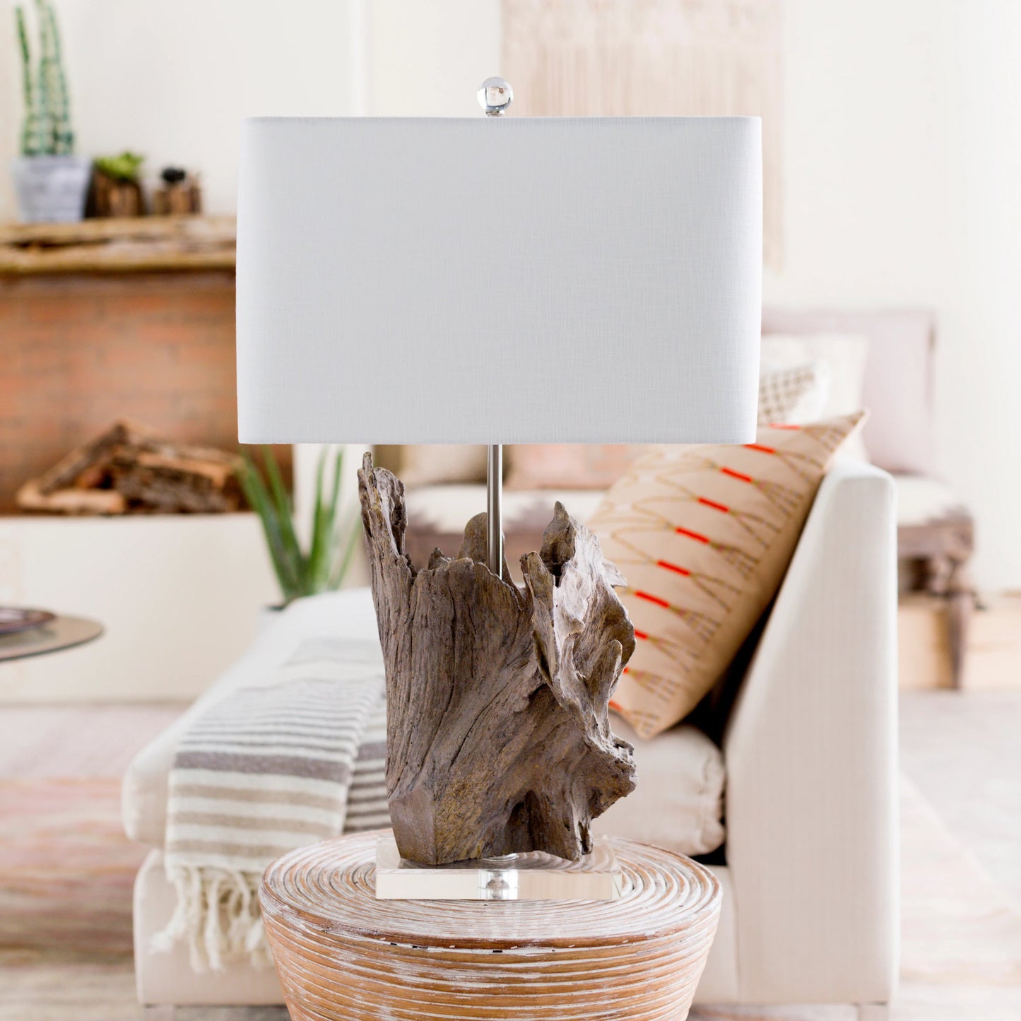 001 S-278828 | Lifestyle | Darby - 21509 by Surya in clear, metallic nickel, brown and hand finished. Made from linen, polyester, crystal, metal in a coastal style.