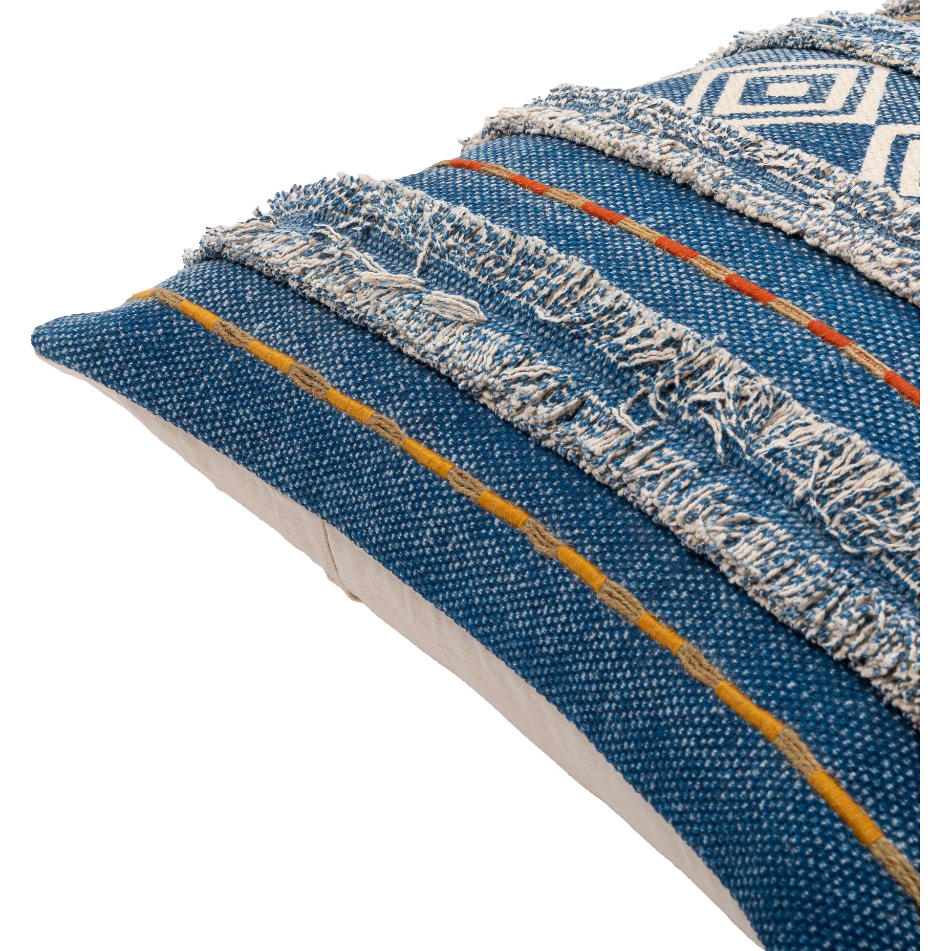 Ashbury Pillow - 13877 by Surya in dark blue, cream, tan, mustard, rust. Made from 100% cotton in a eclectic & global style.
