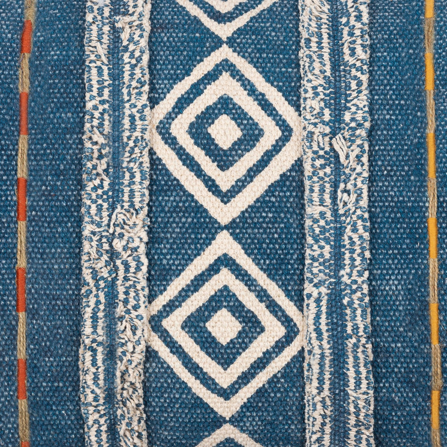 007 SI-1876704,SI-1876705,SI-1876706,SI-1876707 | Closeup | Ashbury Pillow - 13877 by Surya in dark blue, cream, tan, mustard, rust. Made from 100% cotton in a eclectic & global style.