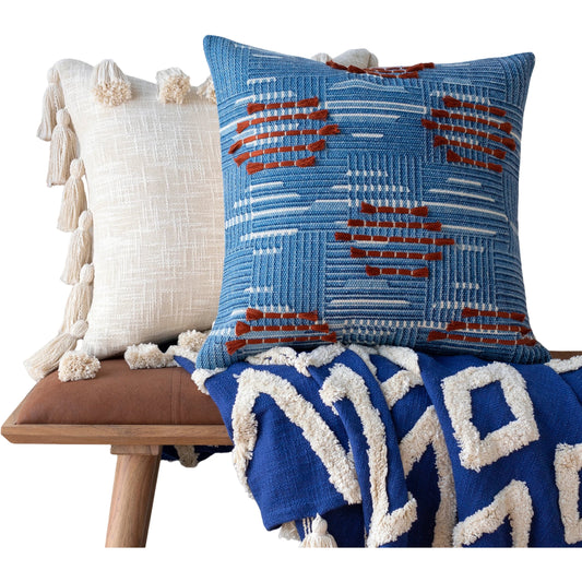 Ashbury Pillow - 8695 by Surya in blue, light beige. Made from 100% cotton in a eclectic & global style.