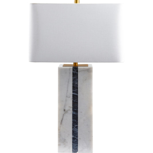 Ascendia Table Lamp - 498948 by Surya in white, gray. Made from body: marble, marble, shade (outside): linen, shade (inside): polyester, finial: metal in a modern style.