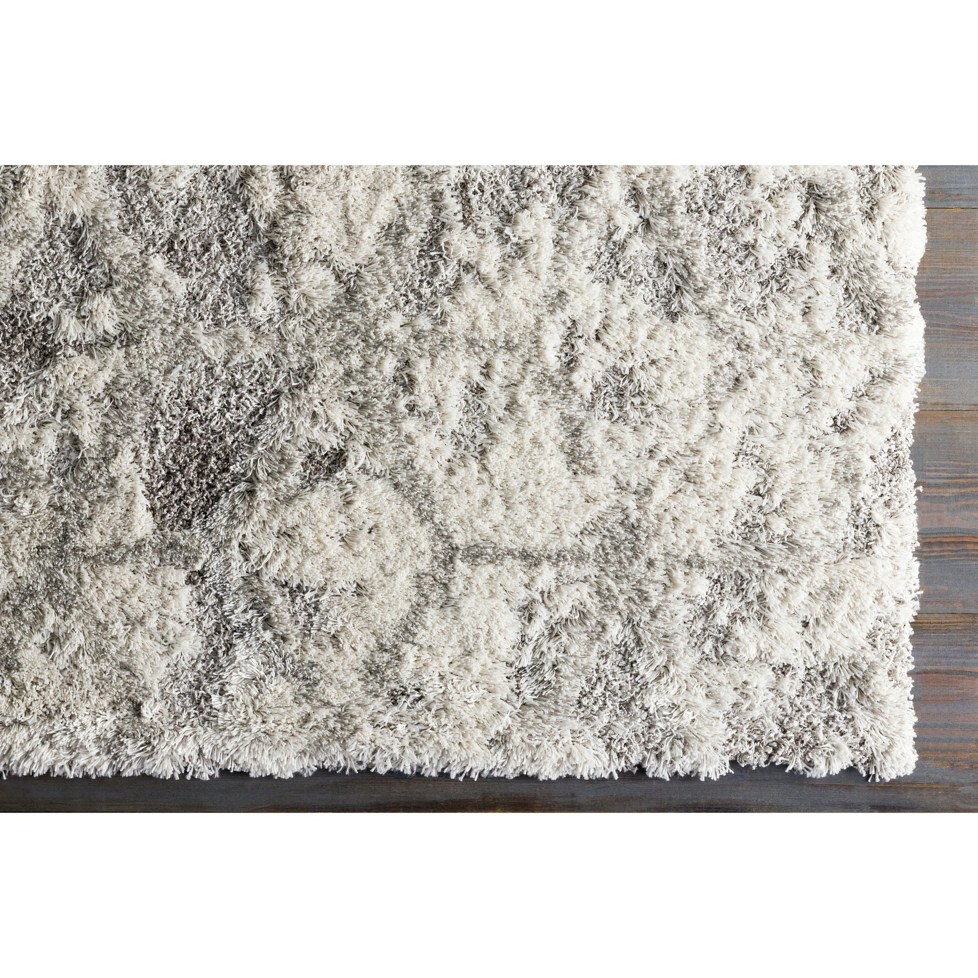 Alta Shag Rug by Livabliss in light gray, off-white, medium gray. Made from 100% polypropylene in a modern style.