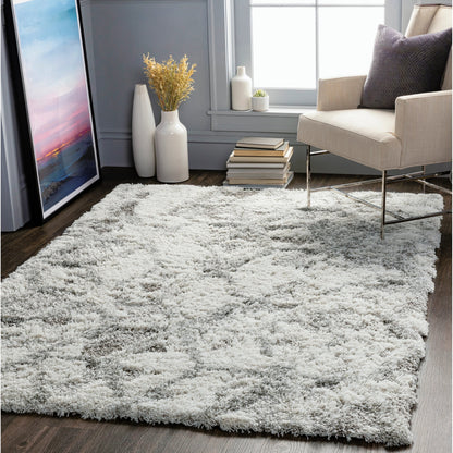 Alta Shag Rug by Livabliss in light gray, off-white, medium gray. Made from 100% polypropylene in a modern style.
