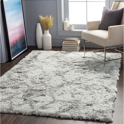 Alta Shag Rug by Livabliss in light gray, off-white, medium gray. Made from 100% polypropylene in a modern style.