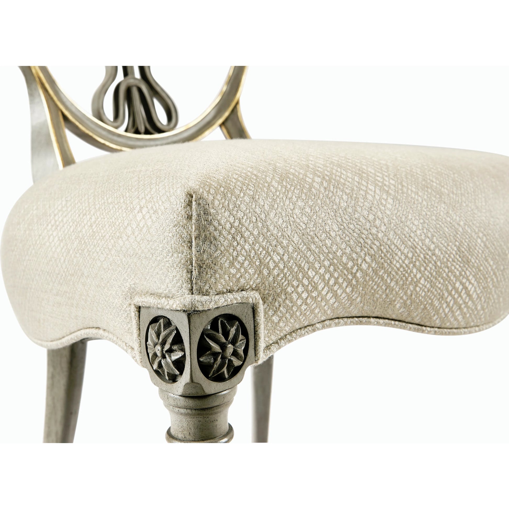 Buckingham Sheraton Grey & Gilded Dining Side Chair by Jonathan Charles in brown and buckingham gray. Made from acacia in a traditional style.