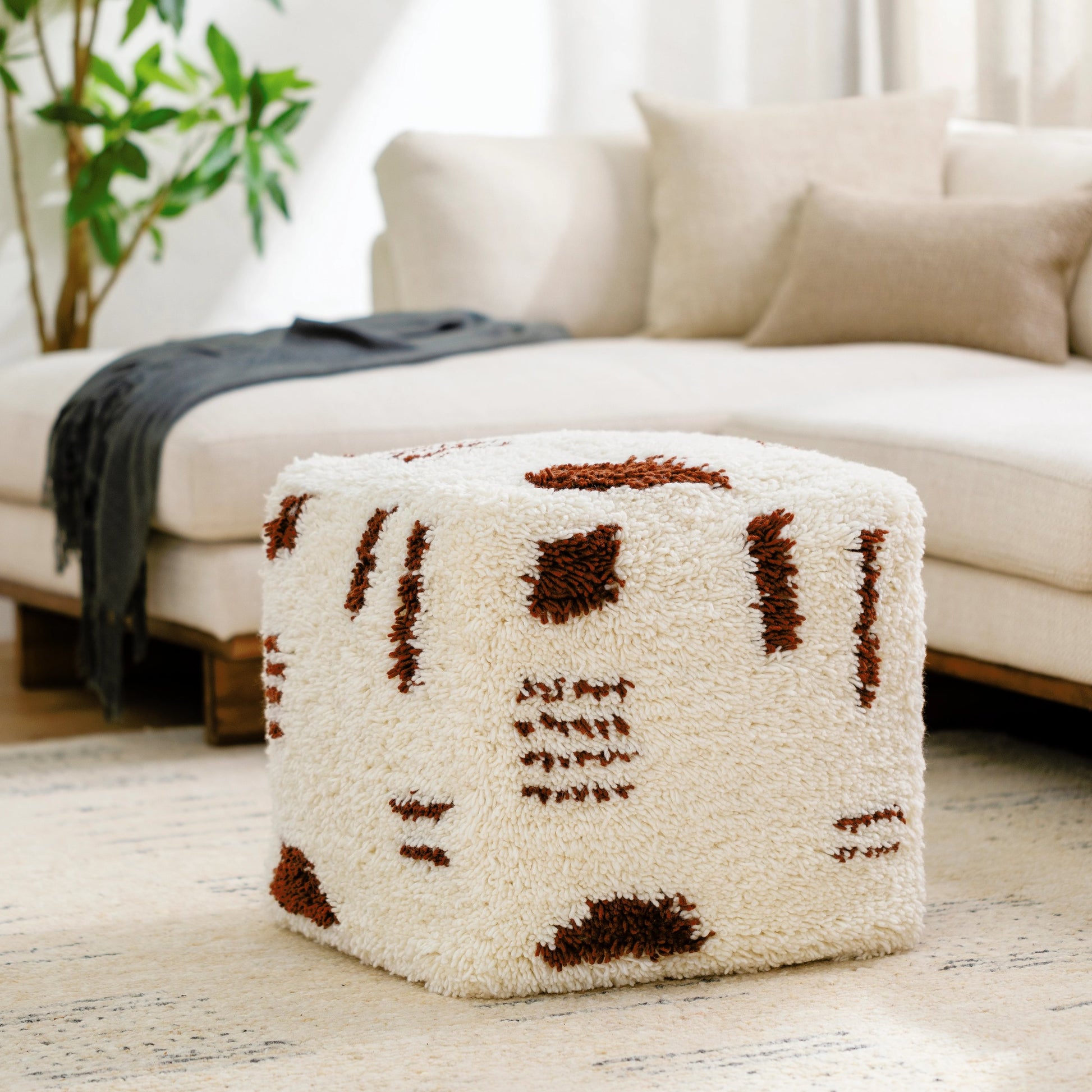 Aksel Pouf by Surya. Made from top: 80% wool, 20% cotton, bottom: 100% cotton, fill: 100% polybeads in a modern style.