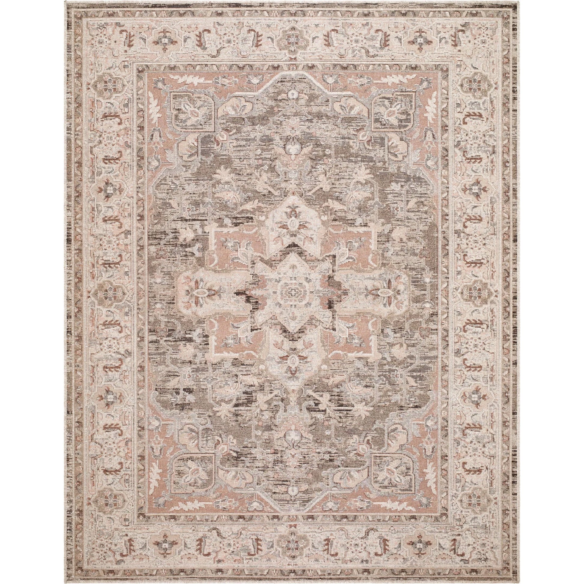 Aston Villa ASV-2300 Rug by Livabliss in muted taupe, dusty rose, cream, soft gray, antique white. Made from polyester in a unique style.