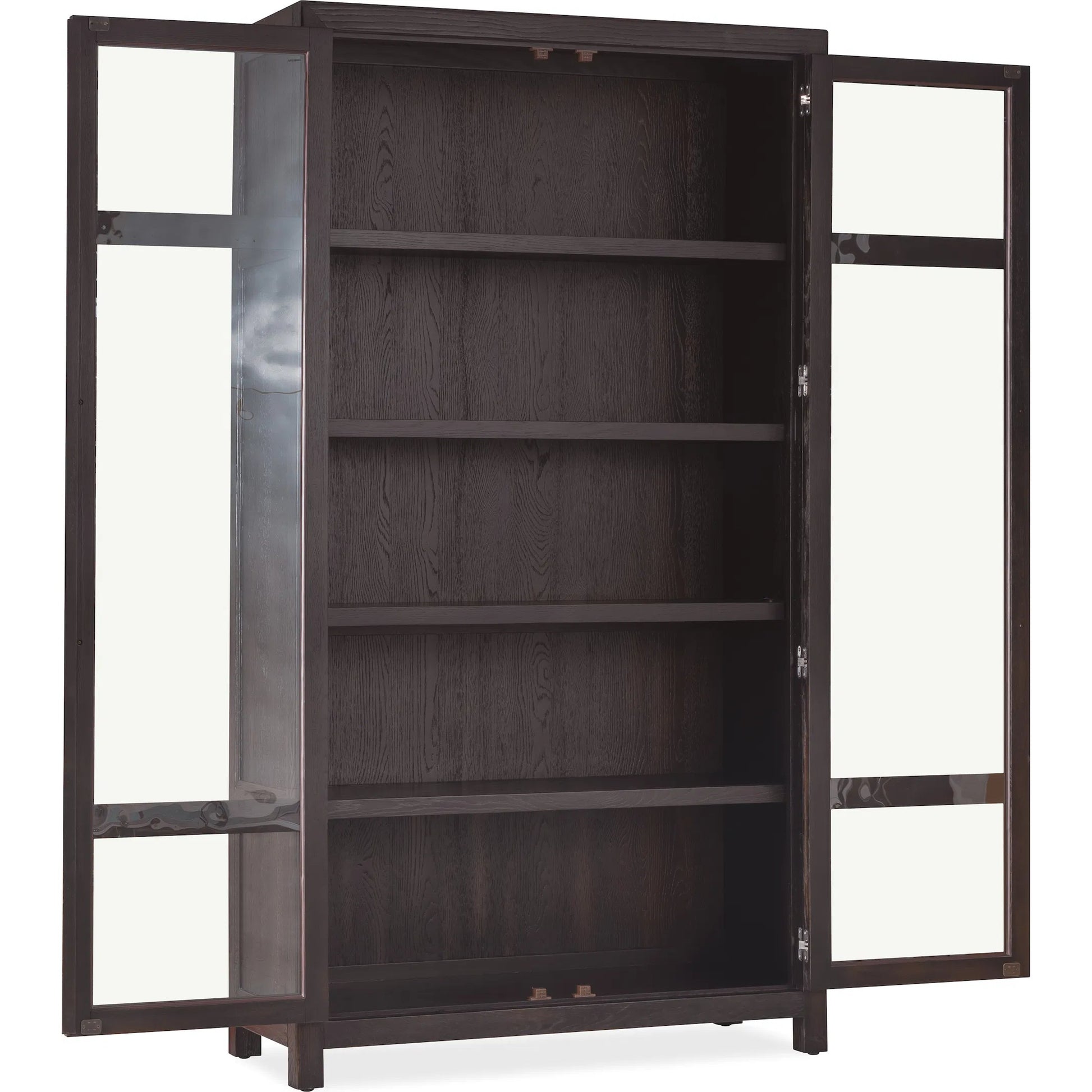 Driftwood Display Cabinet by Hooker Furniture. Made from oak solids, oak veneers, seeded glass, fabric, 100% polyester in a transitional style.