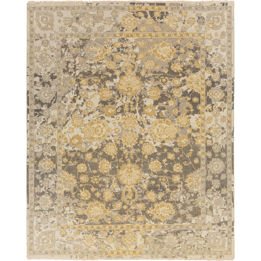 Artifact Rug - 17396 by Surya in charcoal, brown, mustard, light beige, medium gray, tan. Made from 80% wool, 20% cotton in a unique style.