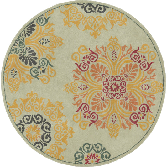 Athena Rug - 15473 by Surya in light sage, medium green, burgandy, saffron, orange, charcoal. Made from 100% wool in a unique style.