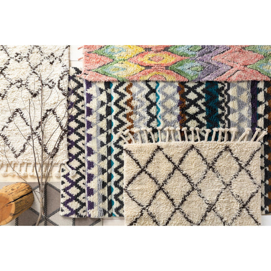 Atticus Rug - 12856 by Surya in black, aqua, medium purple, burnt orange, light gray, ivory. Made from wool-new zealand in a unique style.
