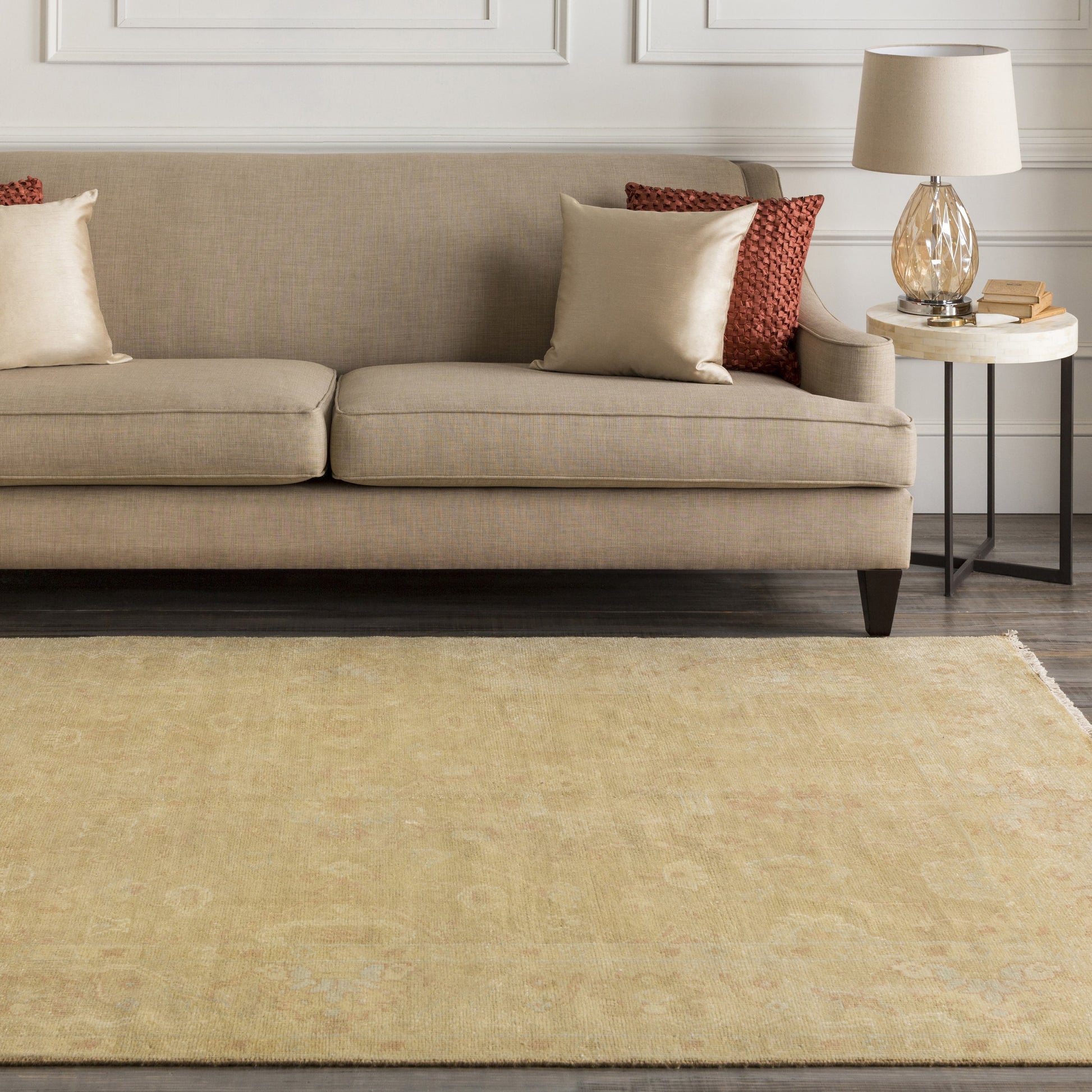 Antique Rug - 1149 by Surya in mustard, tan, dusty pink, slate. Made from 100% new zealand wool in a unique style.