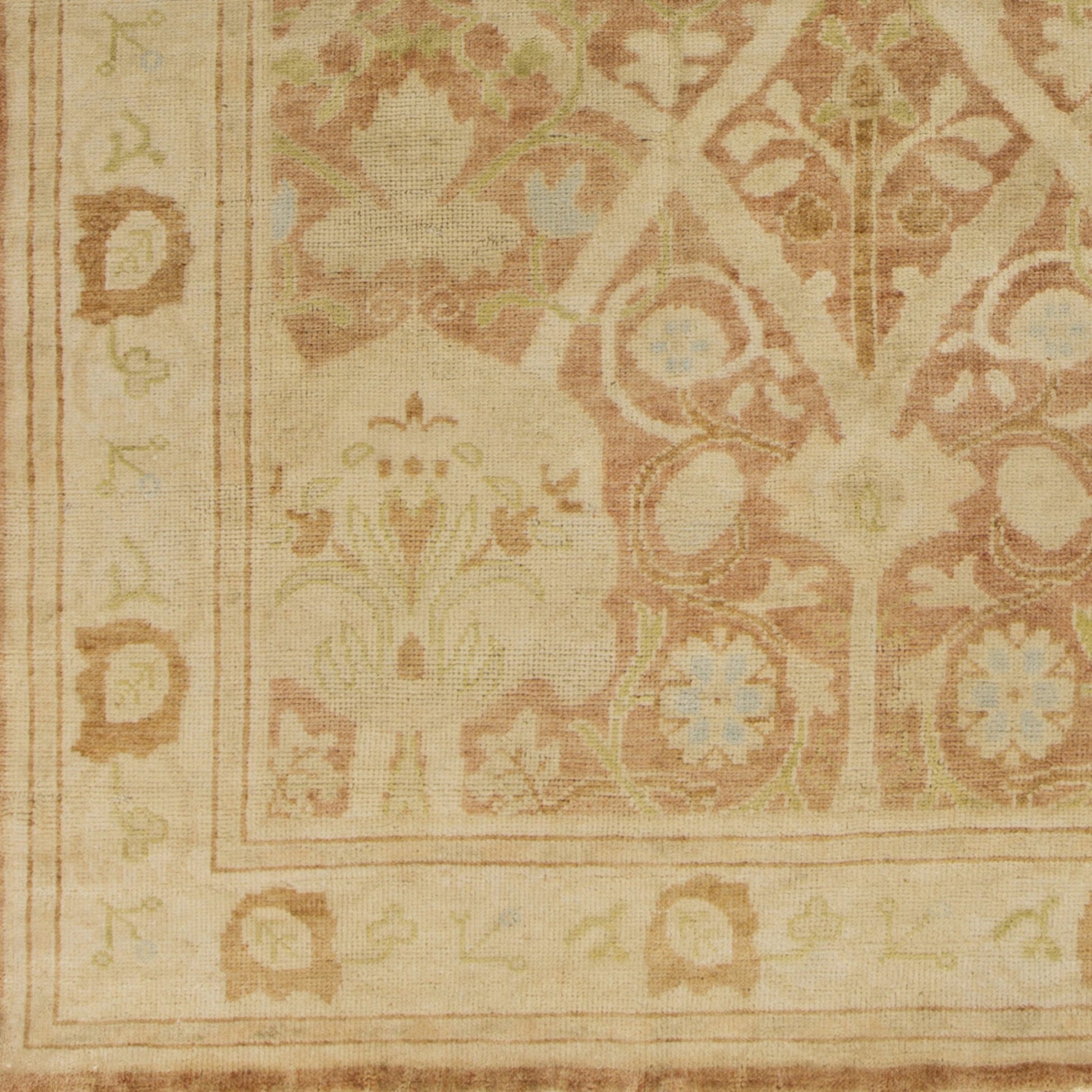 Antique Rug - 1150 by Surya in tan, ice blue, brown, olive, light olive, burnt orange. Made from 100% new zealand wool in a unique style.