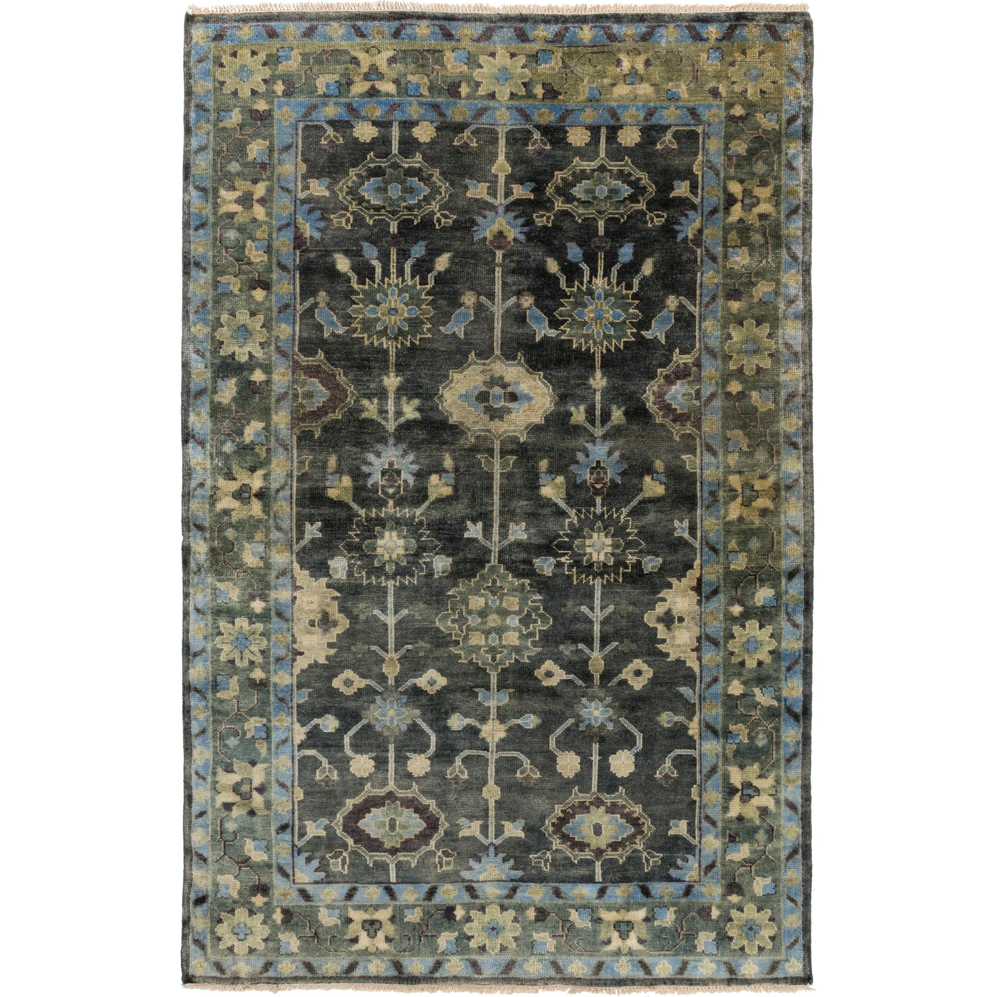 Antique Rug - 28441 by Surya in medium green, dark green, charcoal, slate, taupe, light olive. Made from face: 100% new zealand wool in a unique style.