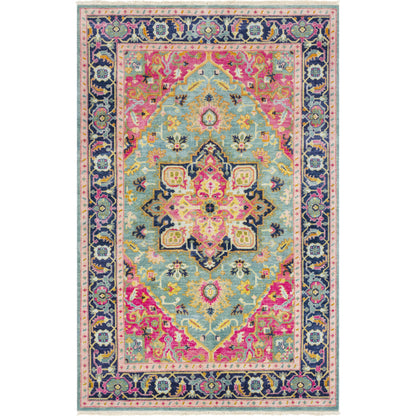 Antique Rug - 12639 by Surya in teal, rose, dark blue, seafoam, dusty coral, light brown. Made from 100% new zealand wool in a unique style.