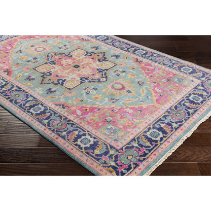 Antique Rug - 12639 by Surya in teal, rose, dark blue, seafoam, dusty coral, light brown. Made from 100% new zealand wool in a unique style.