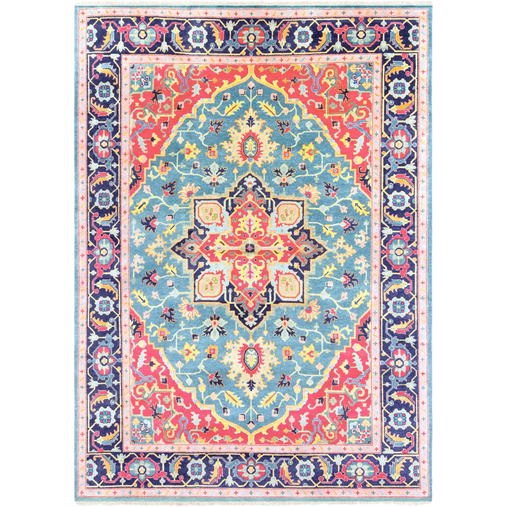 Antique Rug - 12639 by Surya in teal, rose, dark blue, seafoam, dusty coral, light brown. Made from 100% new zealand wool in a unique style.