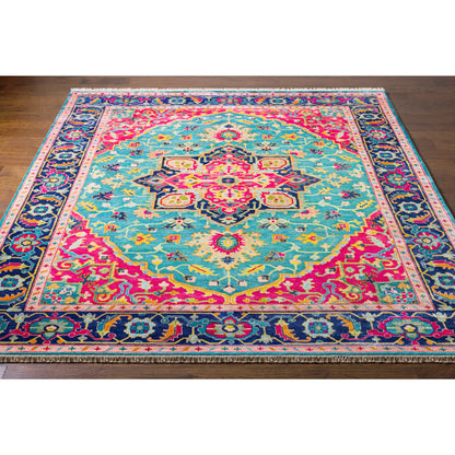 Antique Rug - 12639 by Surya in teal, rose, dark blue, seafoam, dusty coral, light brown. Made from 100% new zealand wool in a unique style.
