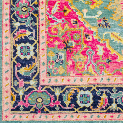 Antique Rug - 12639 by Surya in teal, rose, dark blue, seafoam, dusty coral, light brown. Made from 100% new zealand wool in a unique style.