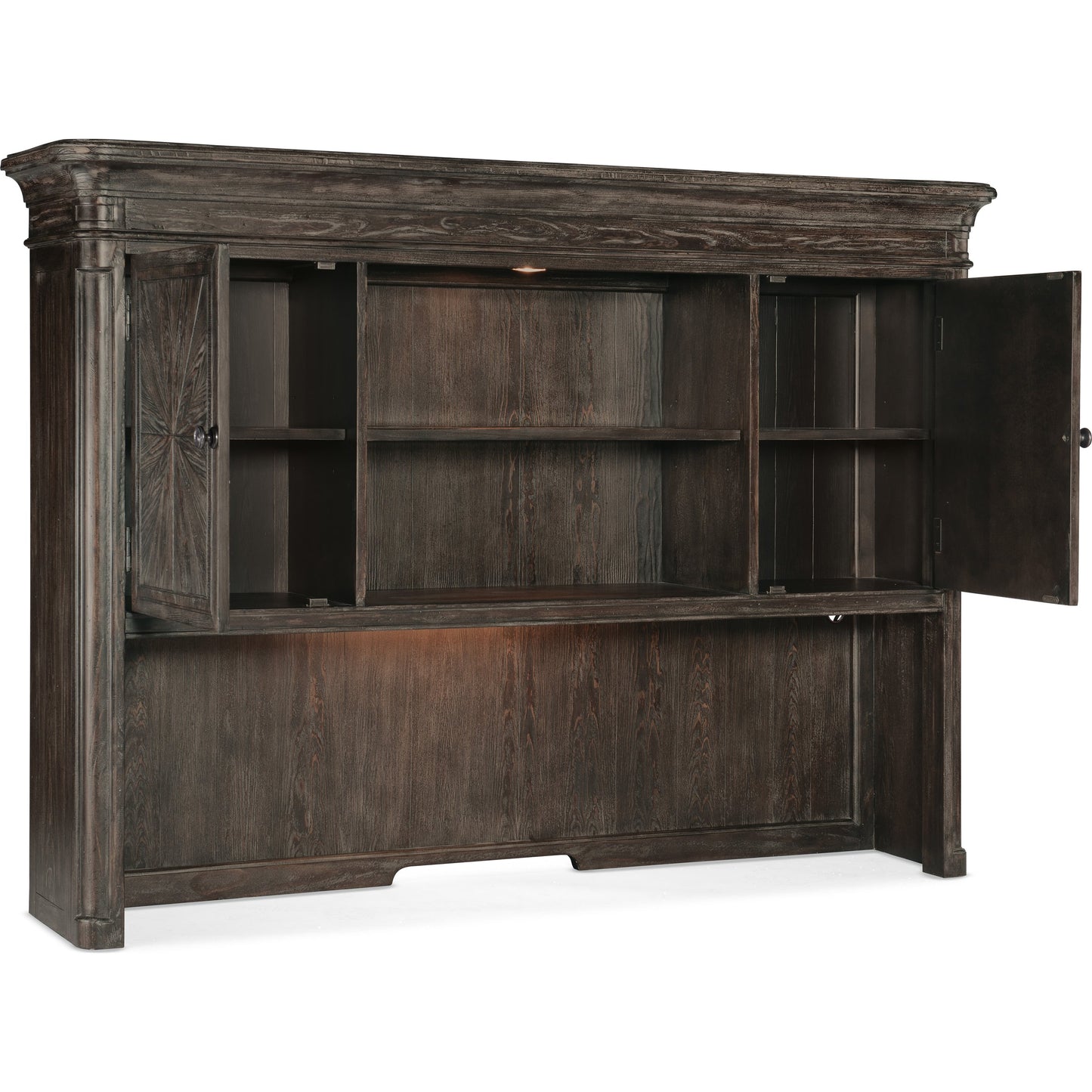 002 SI-1873216 | Additional Silo | Traditions Computer Credenza Hutch by Hooker Furniture in dark wood. Made from pine, oak veneers with tempered glass in a traditional style.
