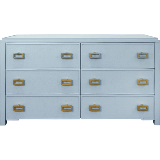 Atticus Six Drawer Chest by Worlds Away. Made from grasscloth, solid wood, mdf in a unique style.