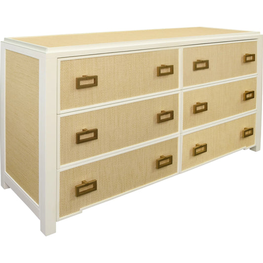 Atticus Six Drawer Chest by Worlds Away. Made from grasscloth, solid wood, mdf in a eclectic & global style.