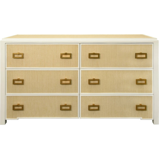 Atticus Six Drawer Chest by Worlds Away. Made from grasscloth, solid wood, mdf in a unique style.