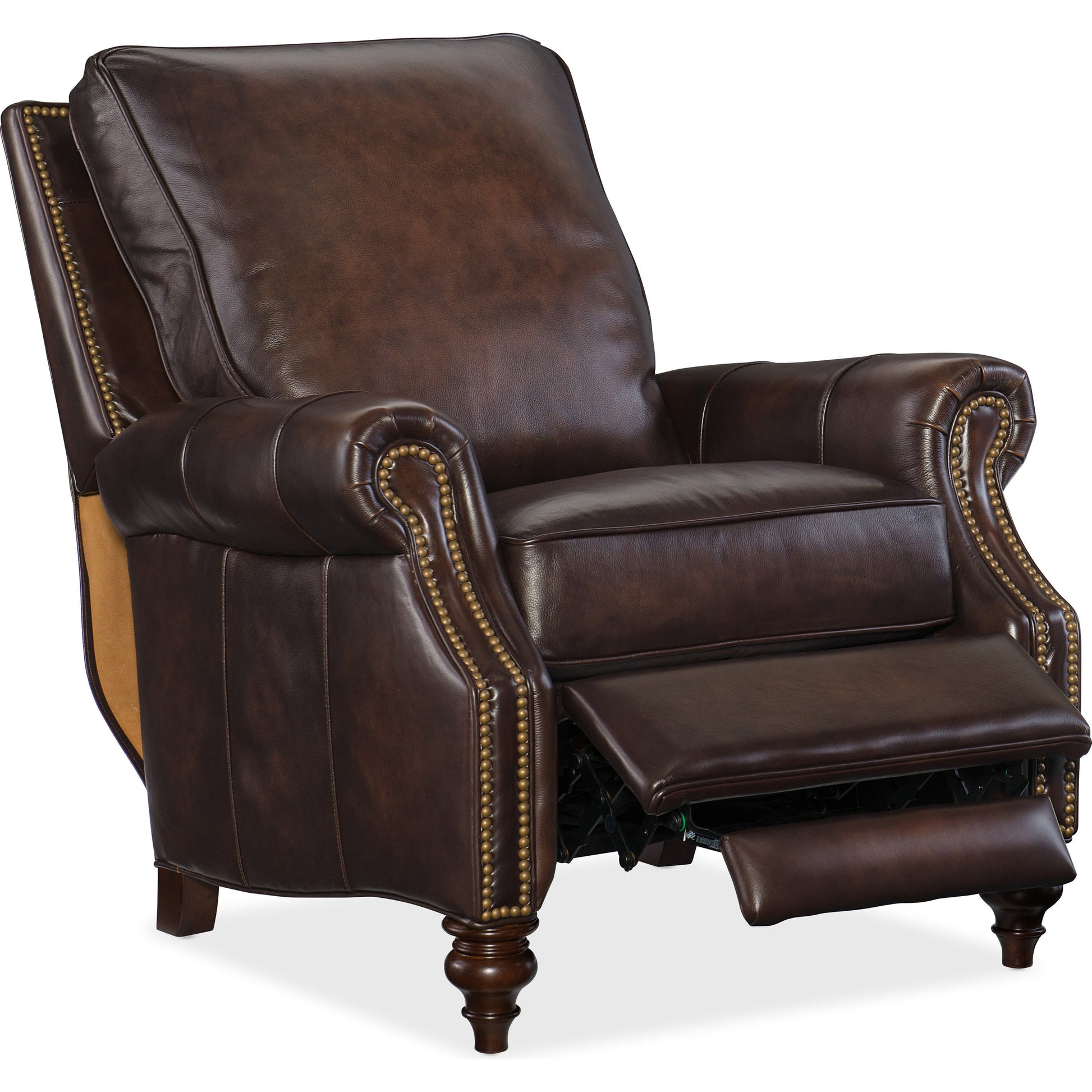 Conlon Recliner by Hooker Furniture in brown and sedona chateau. Made from leather in a traditional style.