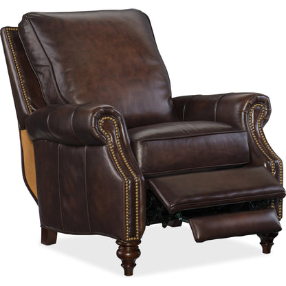 Conlon Recliner by Hooker Furniture in brown and sedona chateau. Made from leather in a traditional style.