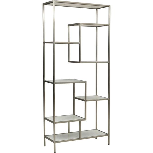 Cairo Brushed Nickel Bookcase by Arch & Plane in white, silver and brushed antique nickel finish, natural white marble. Made from banswara marble, iron in a modern style.