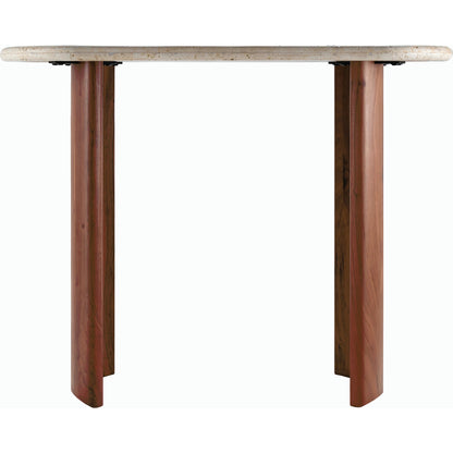 Abacus Console Table by Surya in top: cream, base: dark brown and lacquerednatural. Made from travertine, acacia, manufactured wood in a modern style.