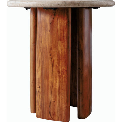 Abacus End Table by Surya in brown, beige and lacquerednaturalwood finish. Made from travertine, acacia, manufactured wood in a modern style.