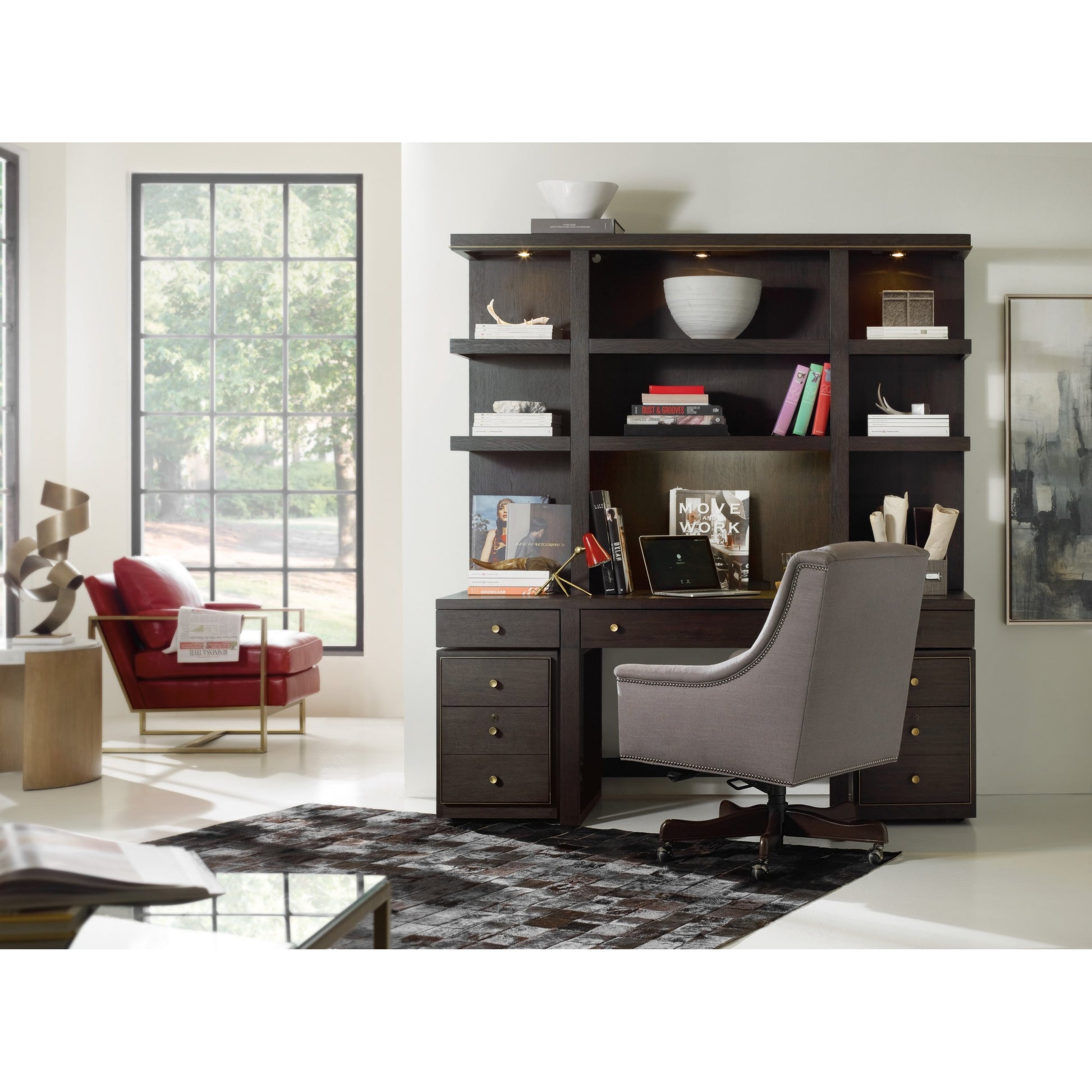 Curata Mobile File Cabinet by Hooker Furniture in midnight brown. Made from white oak veneers, metal in a modern style.