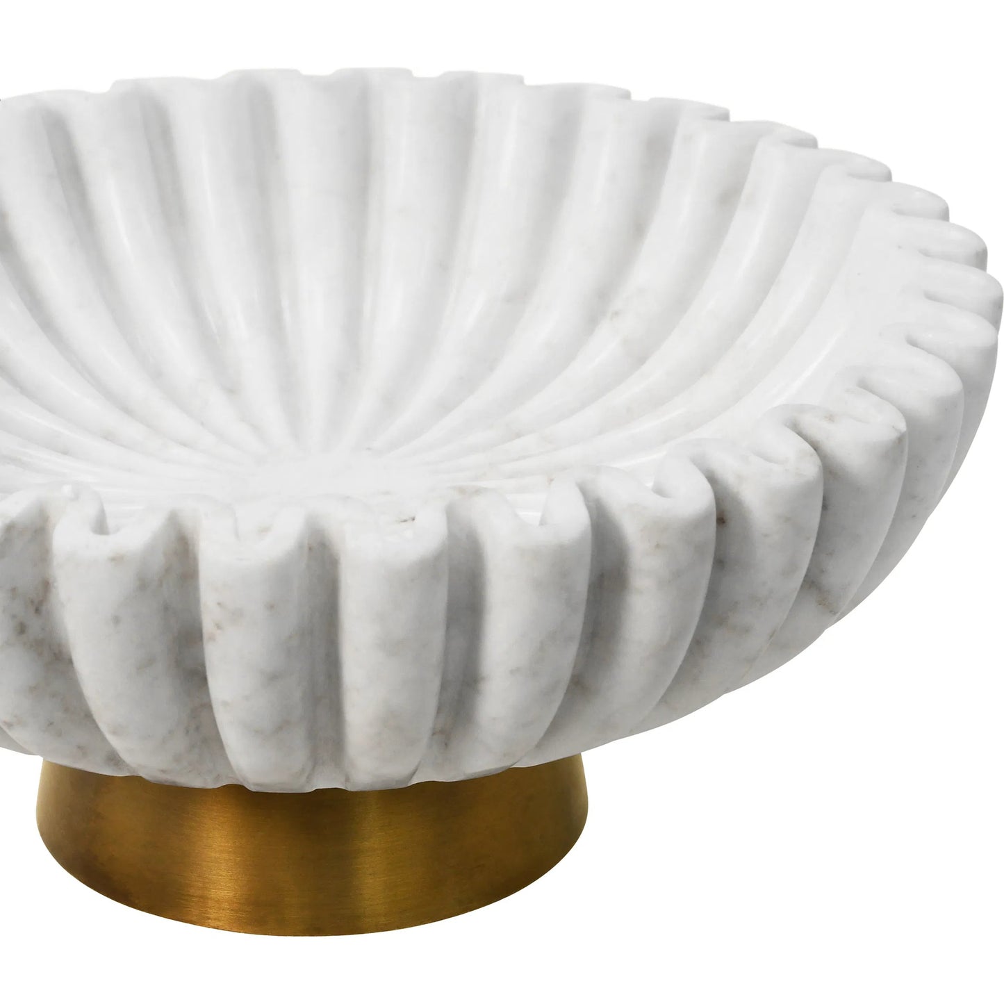 004 SI-2531007 | Closeup | Augie Round Fluted White Marble Bowl by Worlds Away. Made from unique in a unique style.