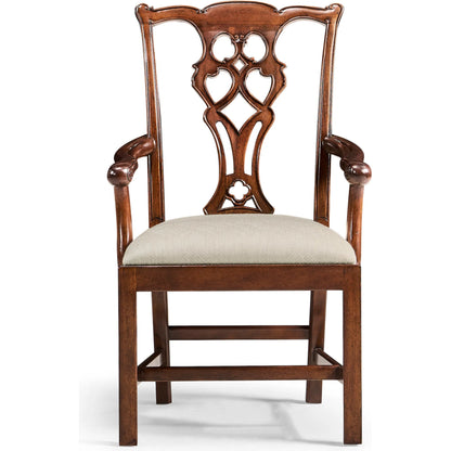 Buckingham Chippendale Antique Mahogany Arm Chair by Jonathan Charles in skipper and medium antique mahogany. Made from acacia, fabric in a traditional style.