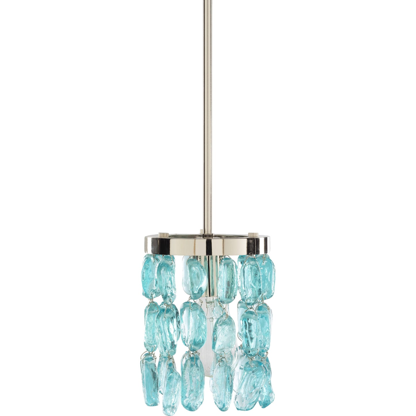 001 SR-755052 | Primary Silo | Aurelia Ceiling Light - 23623 by Surya in translucent, teal, metallic nickel. Made from glass, metal in a coastal style.