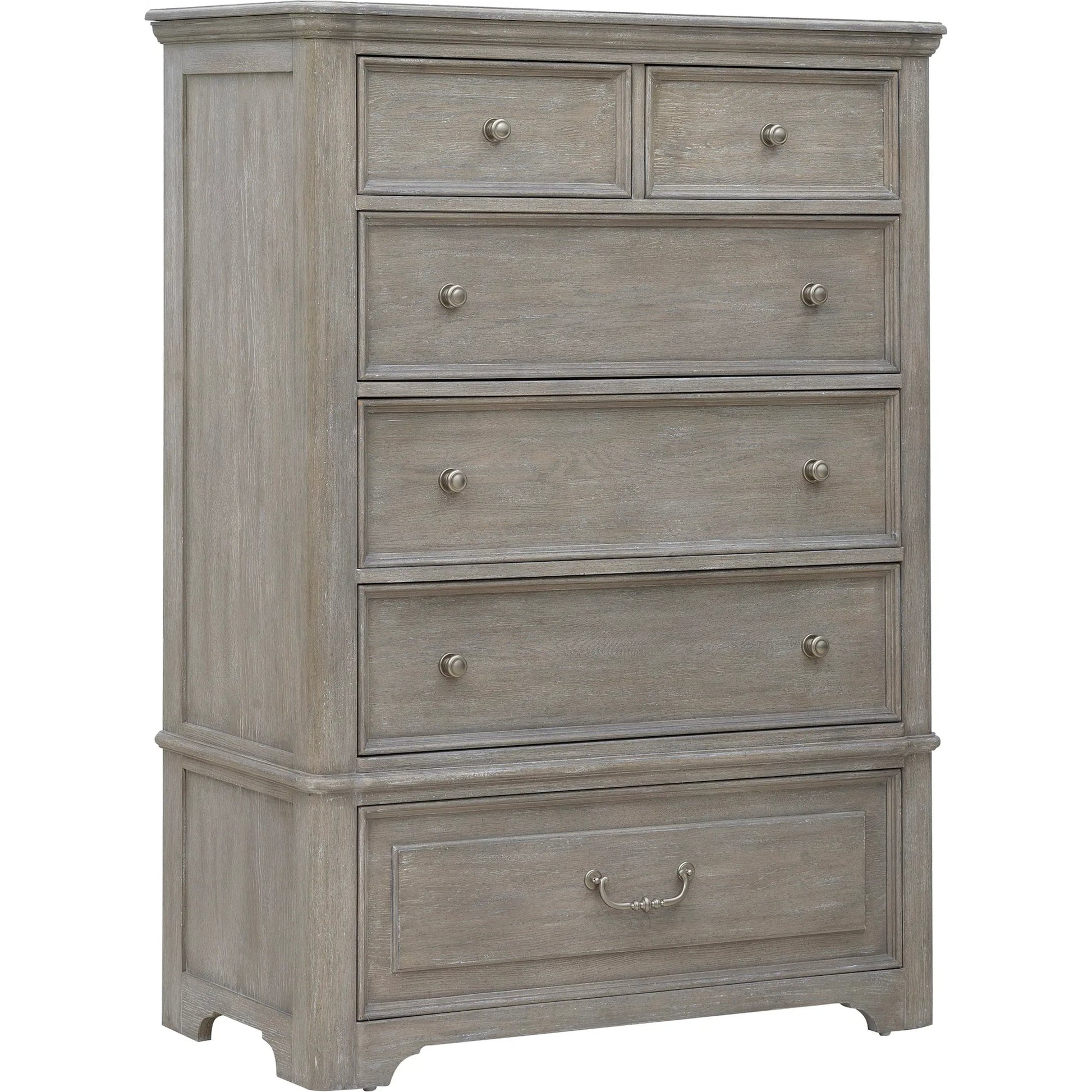 Abbotts Glen 6 Drawer Chest by Pulaski Furniture in windmill grey. Made from split heart cathedral oak in a transitional style.
