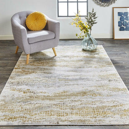 Aura Rug - 3735F by Feizy in gold, gray, ivory. Made from polyester, polypropylene in a unique style.