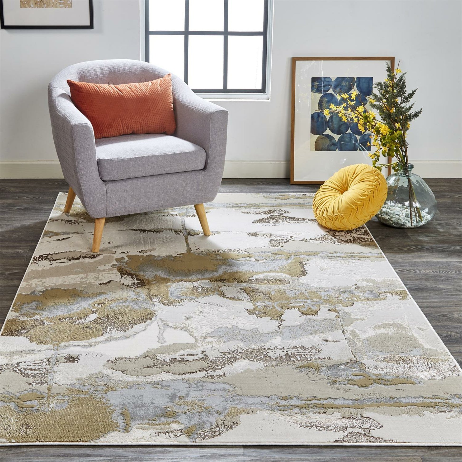 Aura Rug - 3737F by Feizy in gray, ivory, gold. Made from polyester, polypropylene in a unique style.