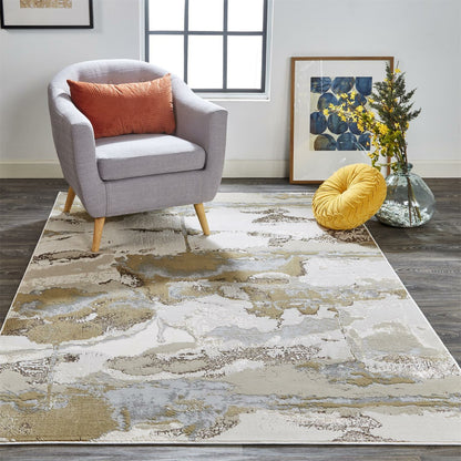 Aura Rug - 3737F by Feizy in gray, ivory, gold. Made from polyester, polypropylene in a unique style.