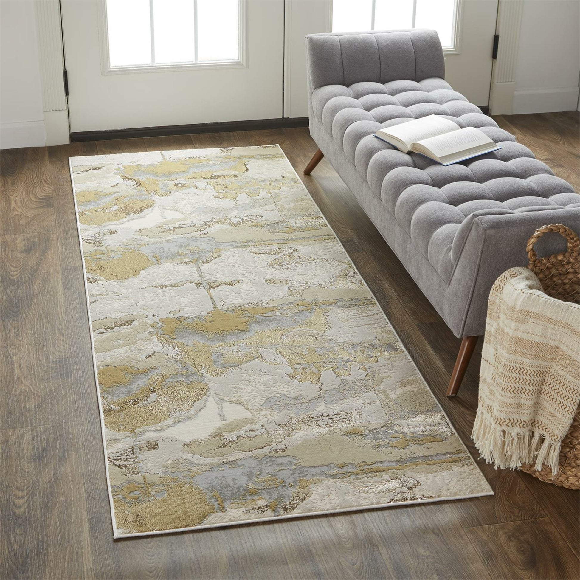 Aura Rug - 3737F by Feizy in gray, ivory, gold. Made from polyester, polypropylene in a unique style.